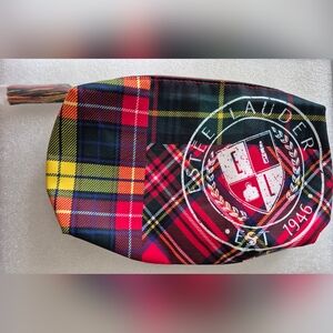 New ESTEE LAUDER Tartan Plaid Makeup Bag 10"×7"